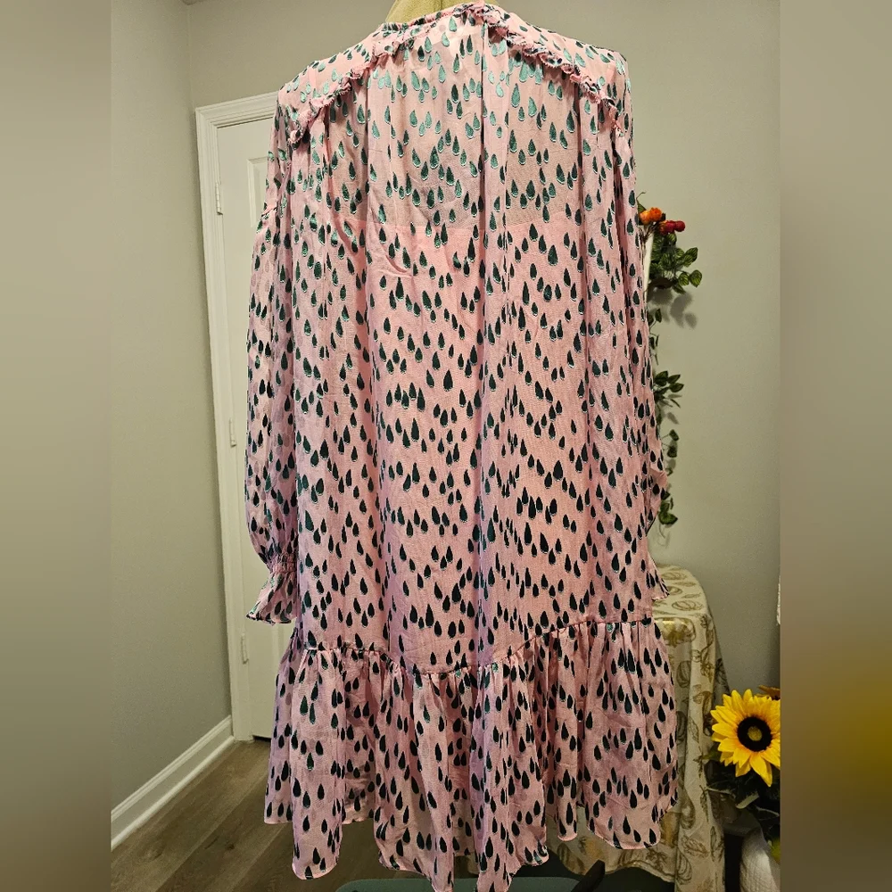 Saloni Pixie Mini Pink and Green Patterned Women's Dress Sz 6 - Picture 14 of 16